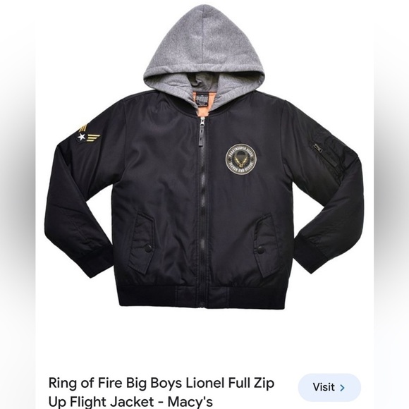 NWT Ring of Fire Big Boys Lionel Full Zip Up Flight Jacket youth size medium - Picture 1 of 9